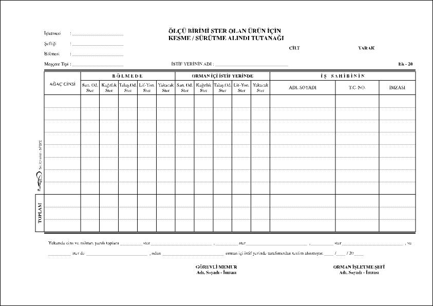 310 sayılı tebliği göre ÖLÇÜ BİRİMİ STER OLAN ÜRÜN İÇİN KESME / SÜRÜTME ALINDI TUTANAĞI değişti.. Örneği sitede mevcuttur..